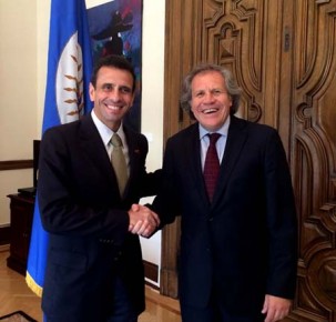 El secretario general de la OEA, Luis Almagro, recibió este lunes al gobernador de Miranda, Henrique Capriles.