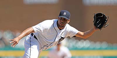 DETROIT, MI - MAY 18: Francisco Rodriguez #57 of the Detroit Tigers pitches in the ninth inning of the game against the Minnesota Twins on May 18, 2016 at Comerica Park in Detroit, Michigan. The Tigers defeated the Twins 6-3.   Leon Halip/Getty Images/AFP